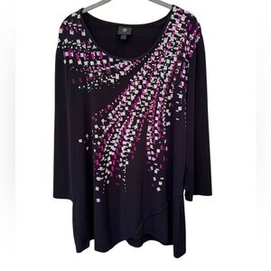 JM Collection Black and Pink Graphic Blouse size XL